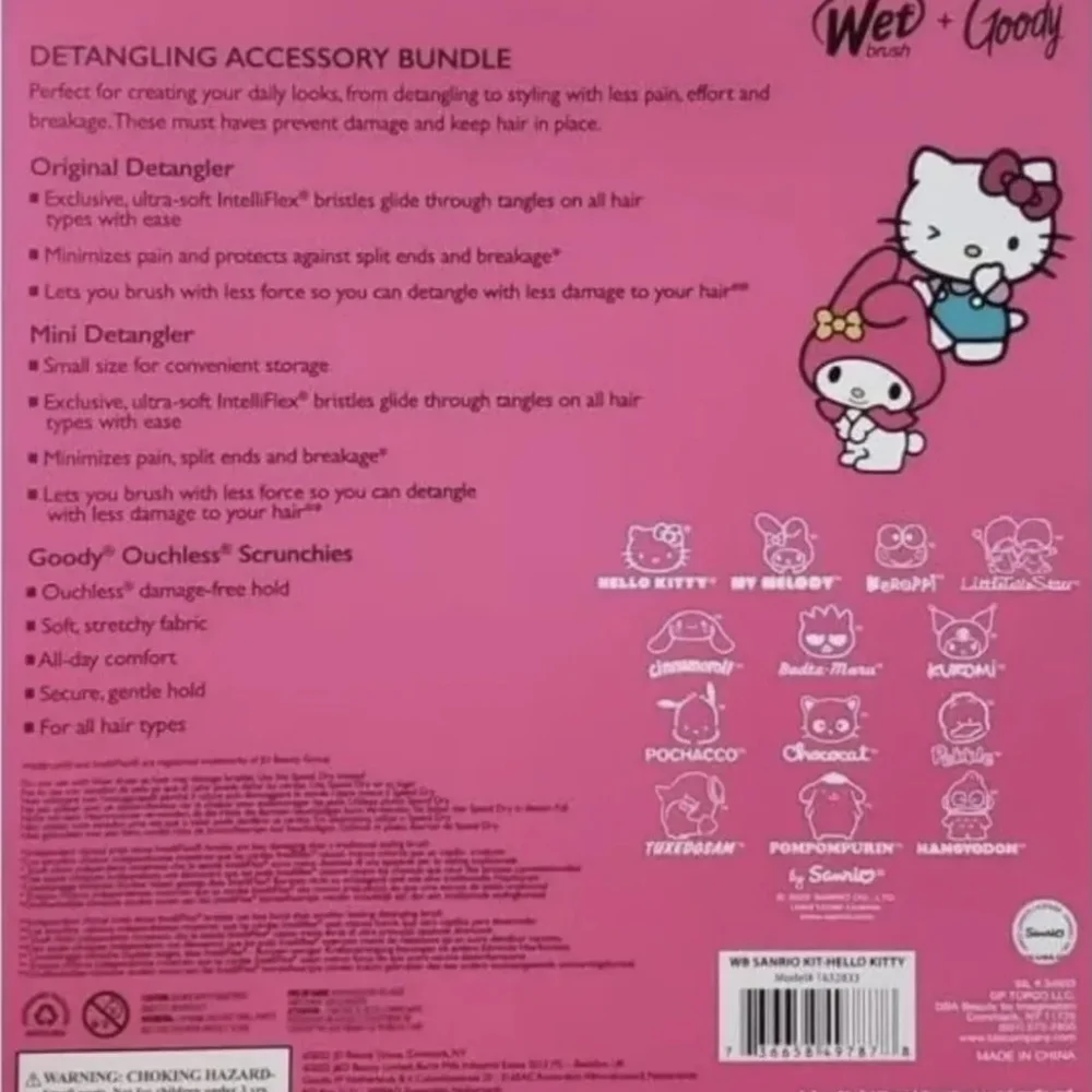 Hello Kitty and Friends 2 Detangler Wet Brushes + 4 Goody Ouchless Scrunchies